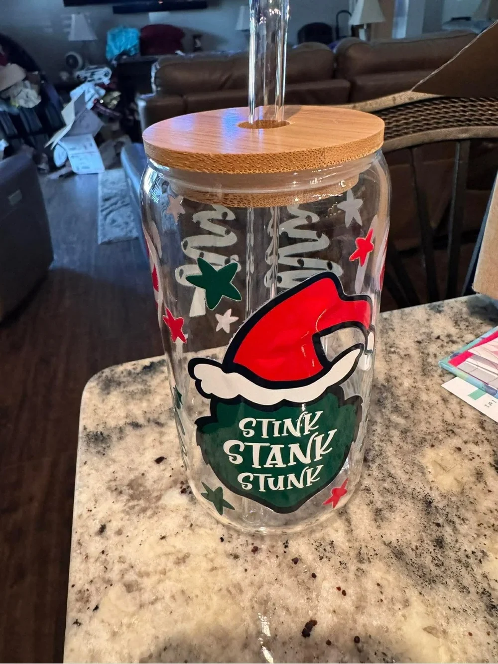 The Grinch Holiday Glass Drinkware Jar with Bamboo Lid - Red & Green